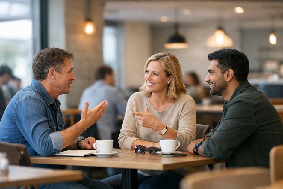 B2 confident communication — flexible, engaged conversation across a range of everyday contexts